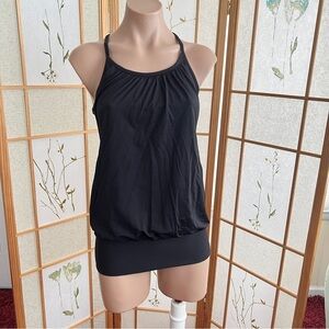 LULULEMON Black Mesh Racerback Blouson Overlay Tank Top w/ Attached Bra Sz 4